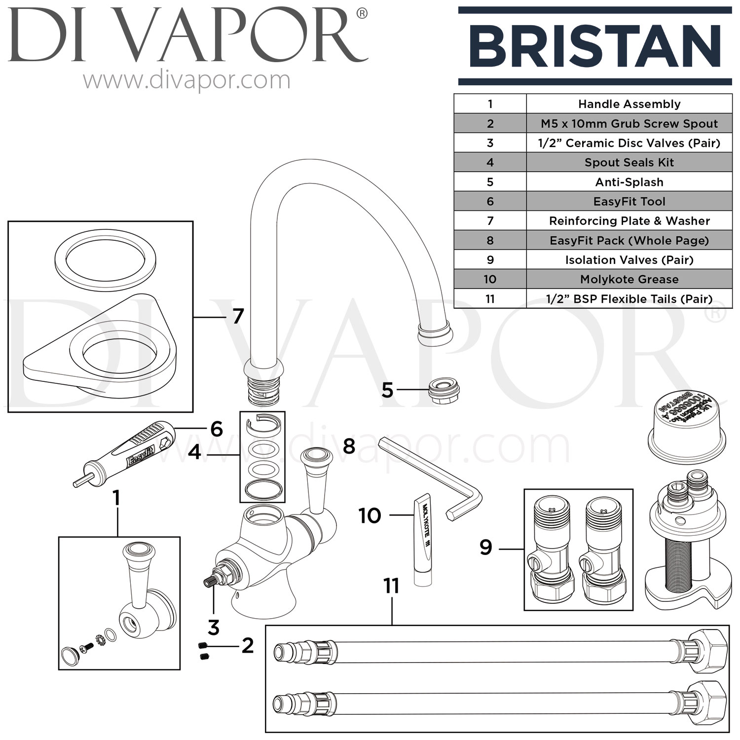 Bristan ST SNK EF BN TO Sentinel Easyfit Sink Mixer Brushed Nickel Kitchen Tap Spare Parts